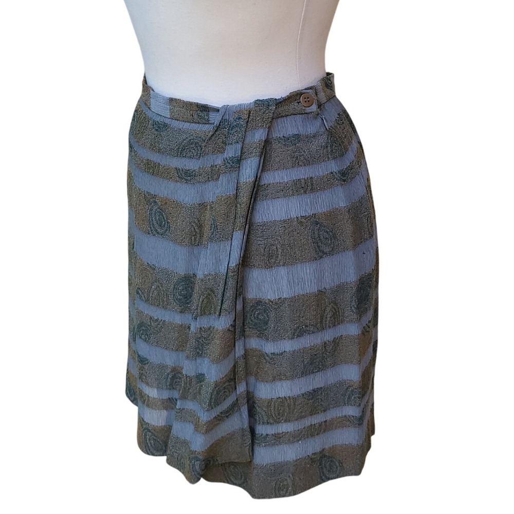 Giorgio Armani VTG 90s Olive Green Blazer and Blue Stripe 2 pc Skirt Suit 10 - Picture 10 of 16